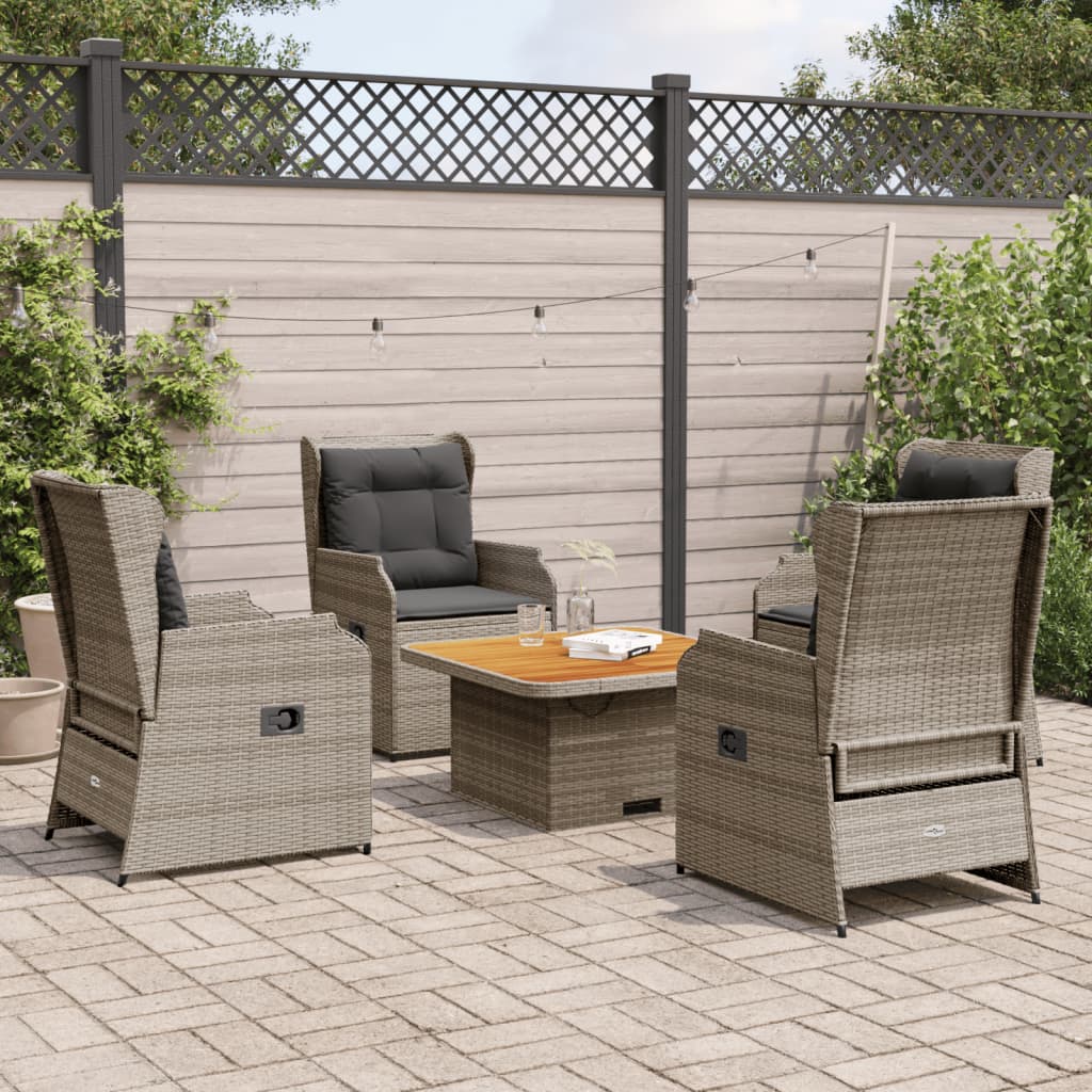 vidaXL 5-tlg. Garten-Lounge-Set mit Kissen Grau Poly Rattan