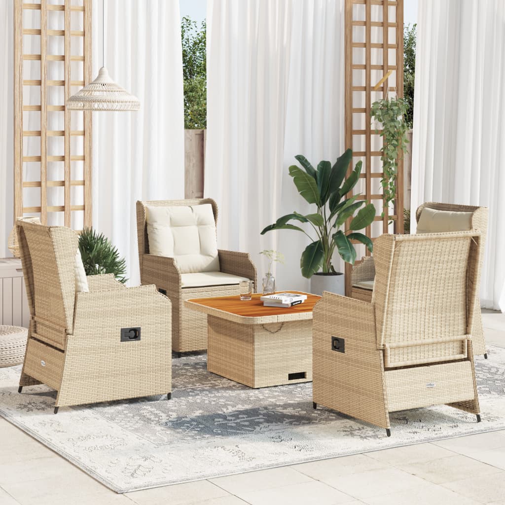 vidaXL 5-tlg. Garten-Lounge-Set mit Kissen Beige Poly Rattan