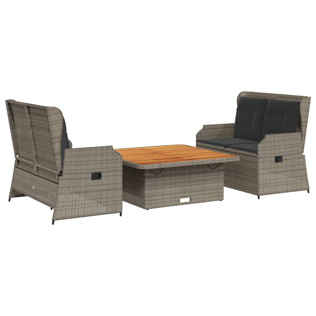 Thumbnail - vidaXL 3-tlg. Garten-Lounge-Set mit Kissen Grau Poly Rattan