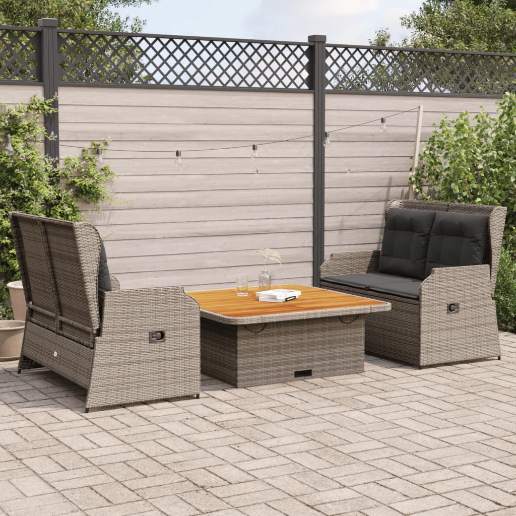 Thumbnail - vidaXL 3-tlg. Garten-Lounge-Set mit Kissen Grau Poly Rattan