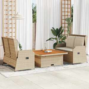 Vrtna sedežna garnitura 3-delna z blazinami bež poli ratan