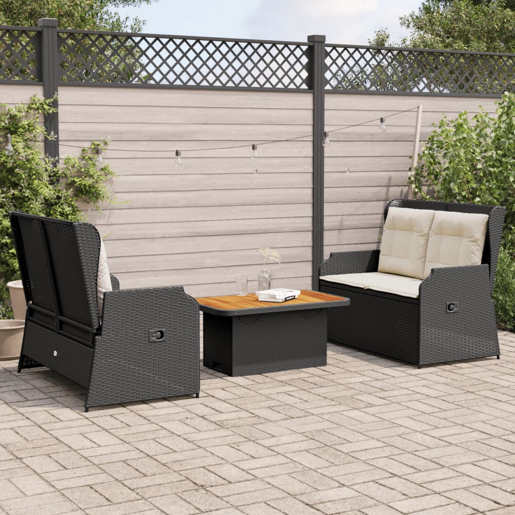 vidaXL Set mobilier de grădină cu perne, 3 piese, negru, poliratan
