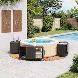 Obruba k vířivce černá polyratan a masivní akáciové dřevo - obrázek 2