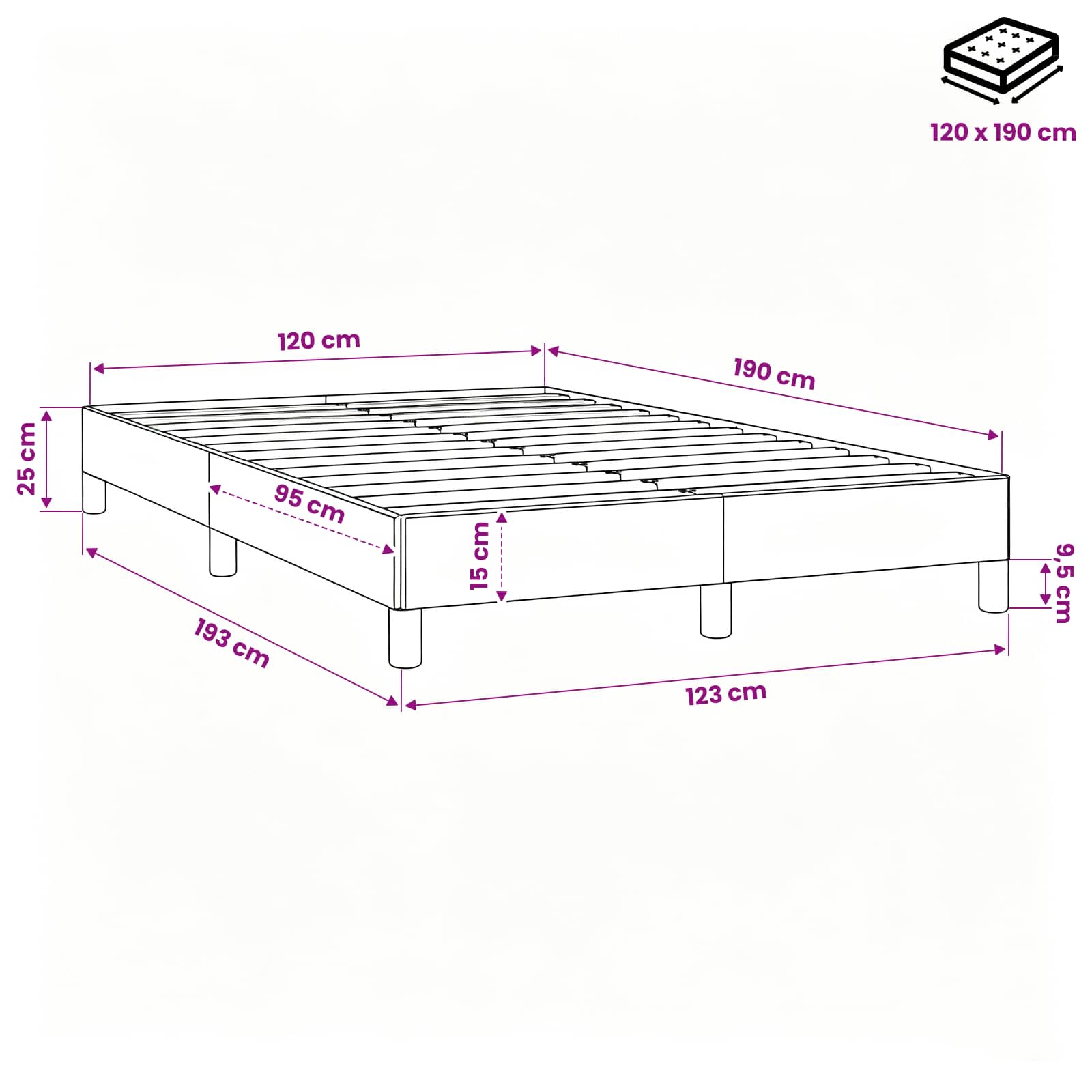 vidaXL Bettgestell ohne Matratze Creme 120x190 cm Stoff – Bild 9