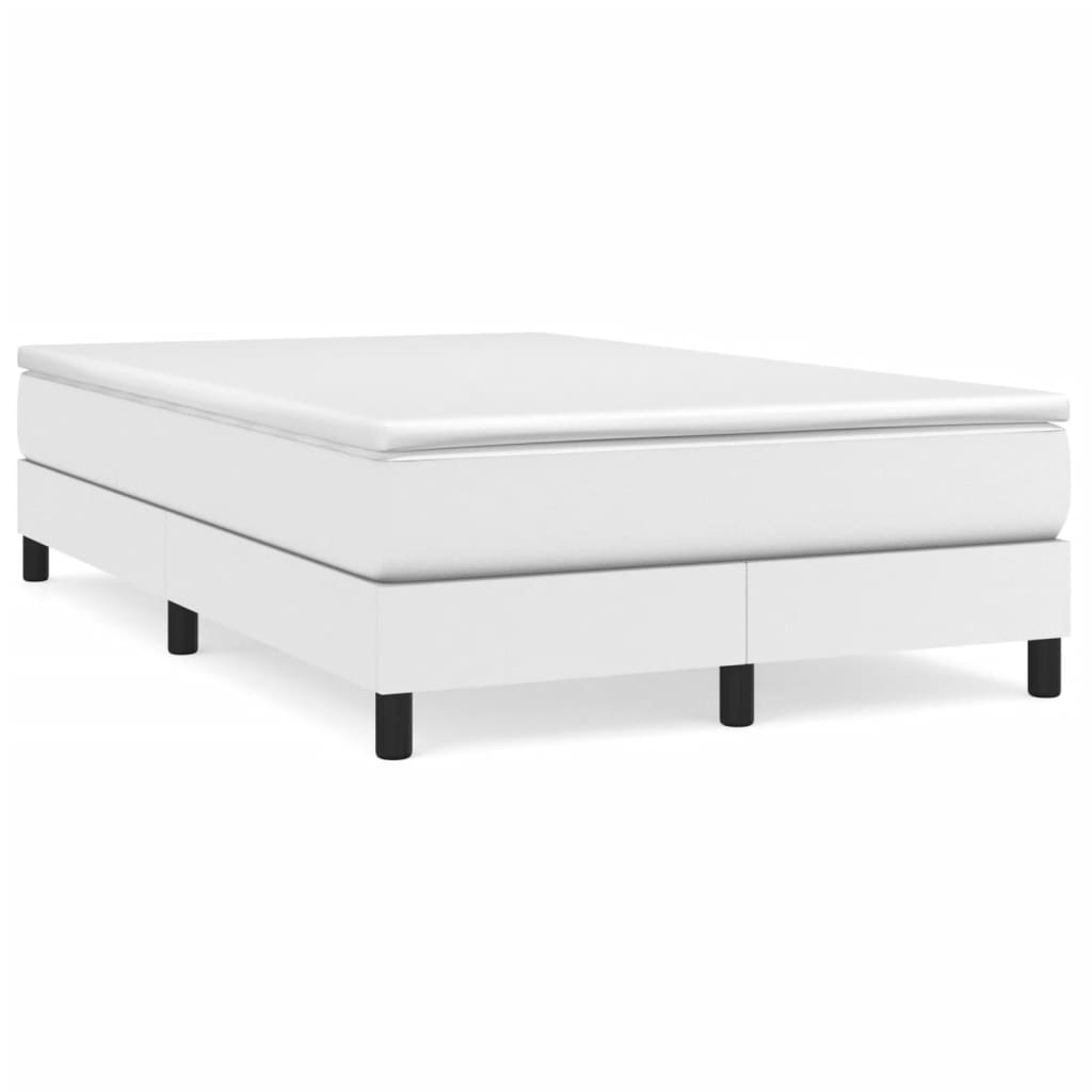 vidaXL Pat box spring cu saltea, alb, 120x190 cm, piele ecologică