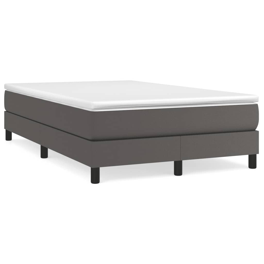 vidaXL Pat box spring cu saltea, gri, 120x190 cm, piele ecologică