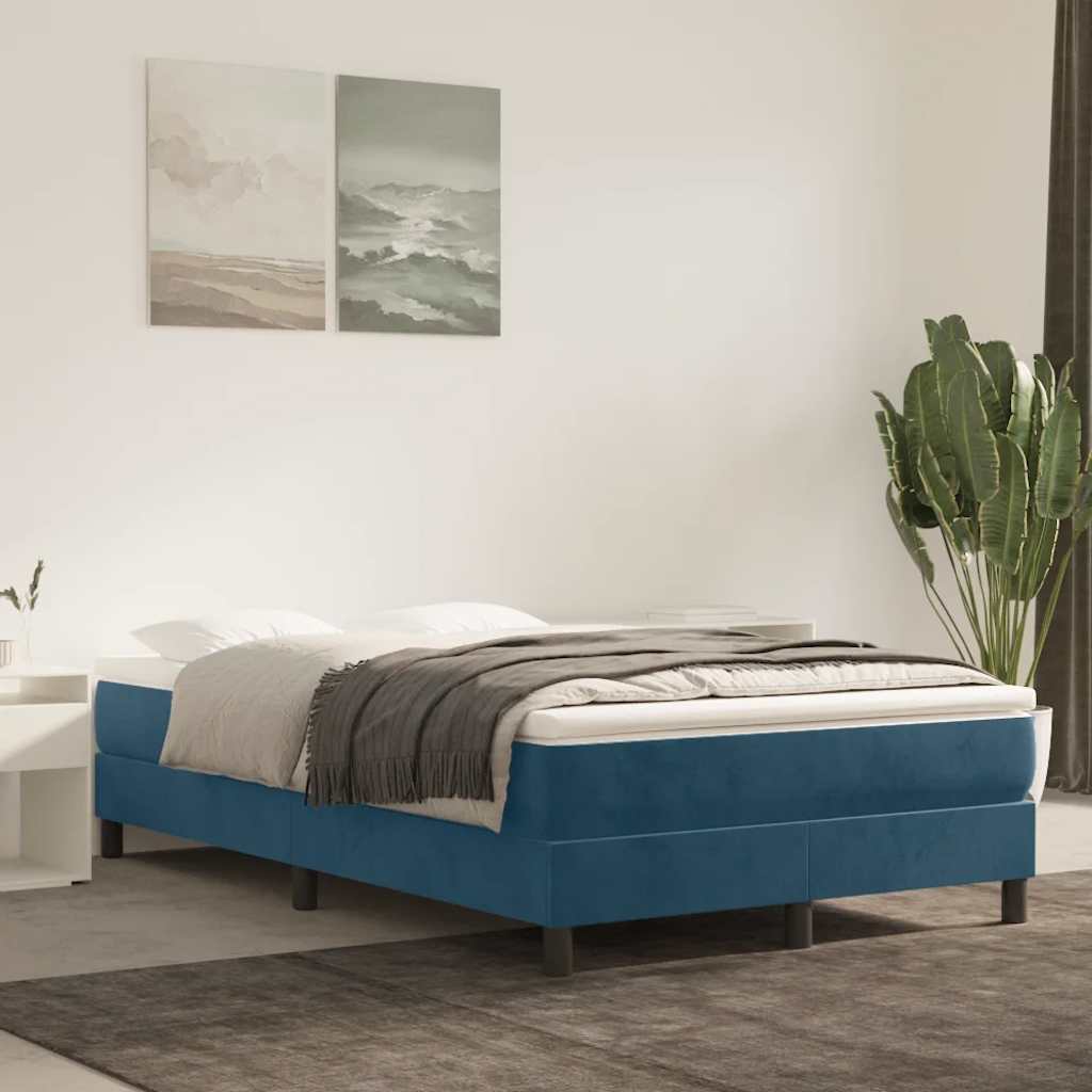 vidaXL Pat box spring cu saltea, albastru închis, 120x190 cm, catifea