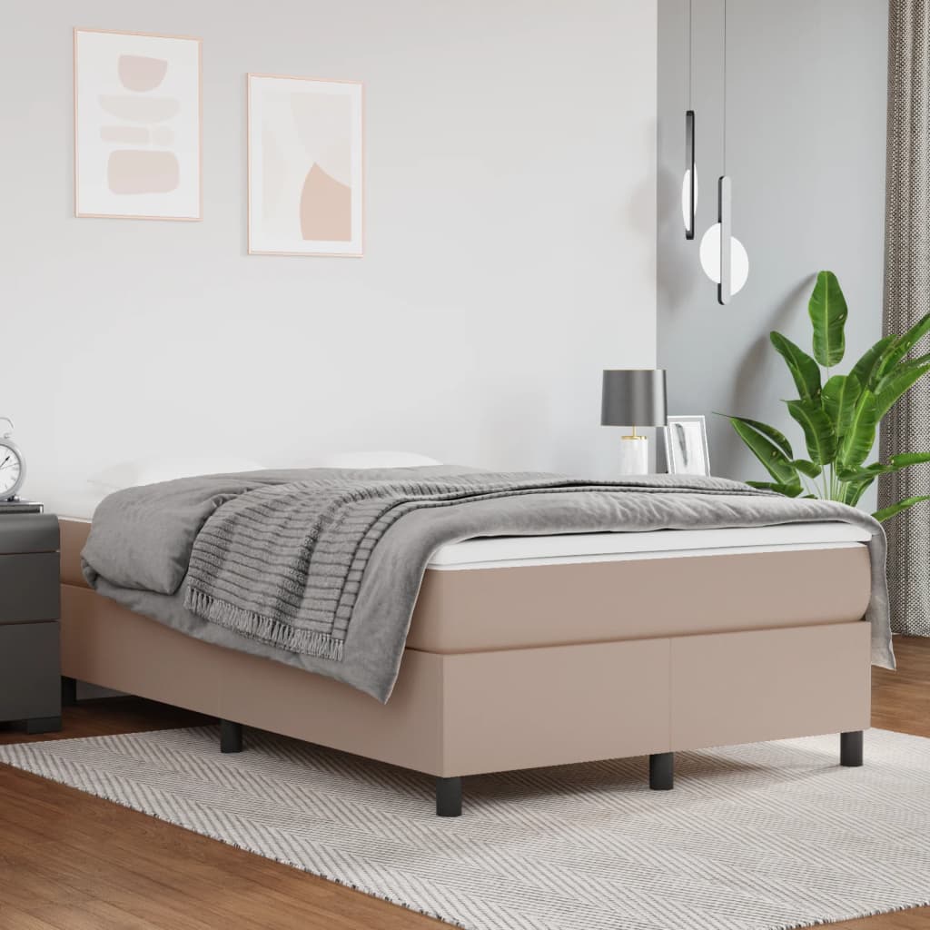 vidaXL Boxspring met matras kunstleer cappuccinokleurig 120x190 cm bruin, foto 2