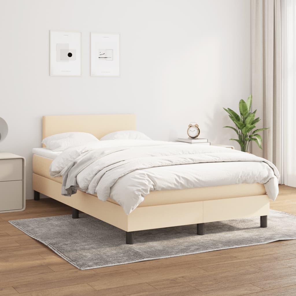vidaXL Boxspring met matras stof crèmekleurig 120x190 cm afbeelding