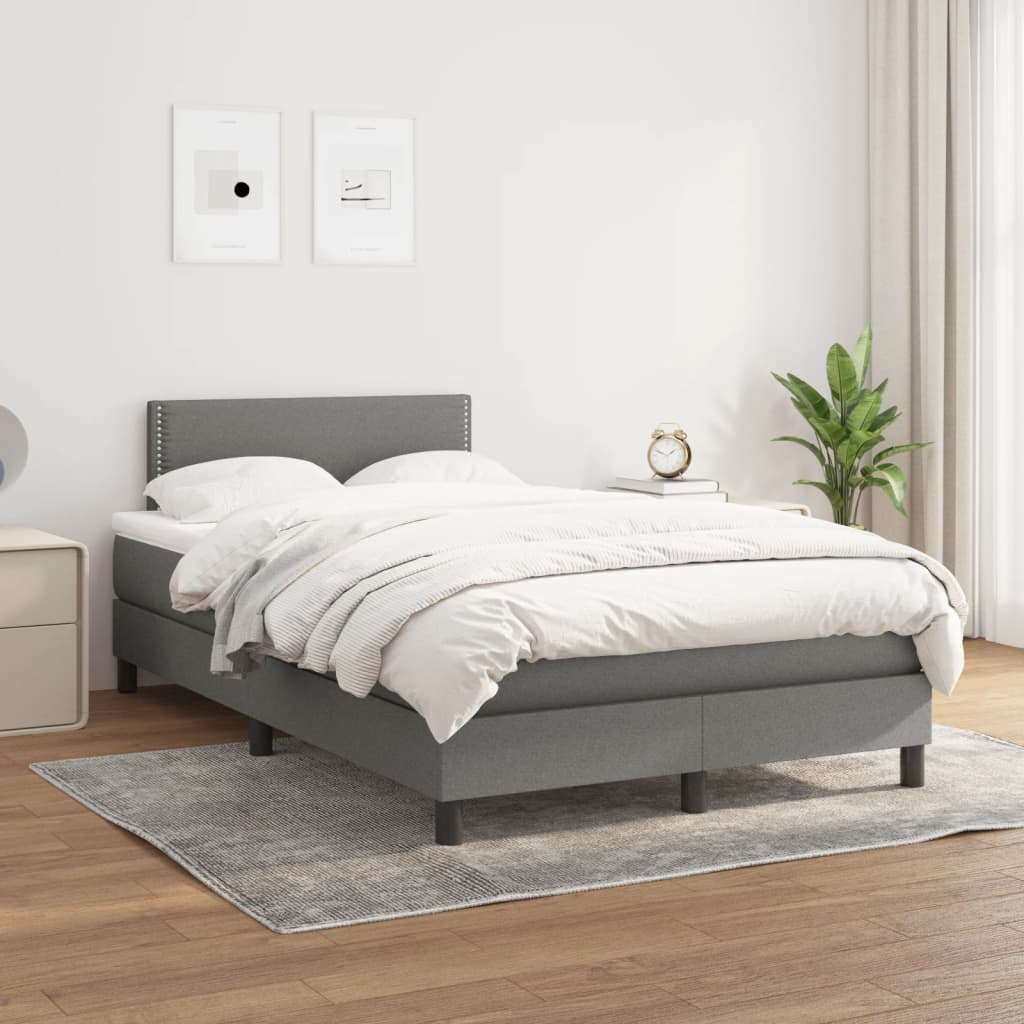 vidaXL Boxspring met matras stof donkergrijs 120x190 cm afbeelding