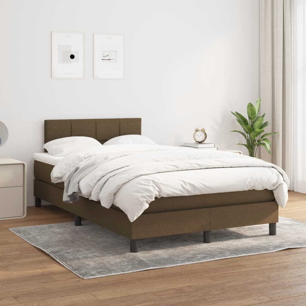 vidaXL Boxspring met matras stof donkerbruin 120x190 cm afbeelding