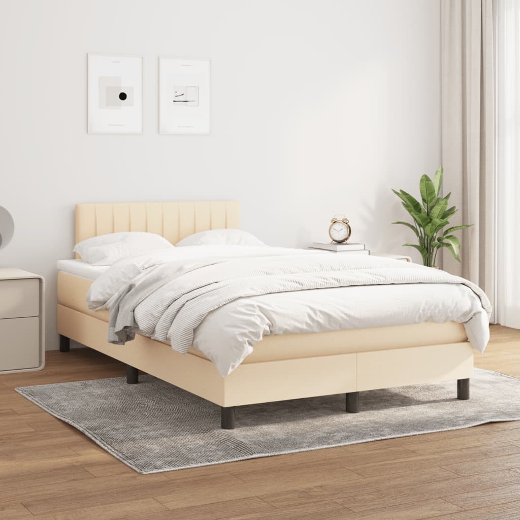vidaXL Boxspring met matras stof crèmekleurig 120x190 cm afbeelding