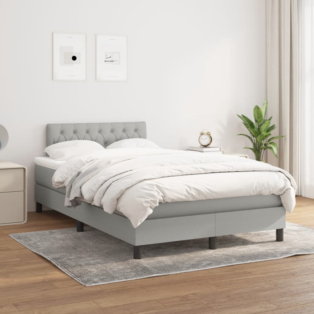 vidaXL Boxspring met matras stof lichtgrijs 120x190 cm grijs, foto 2