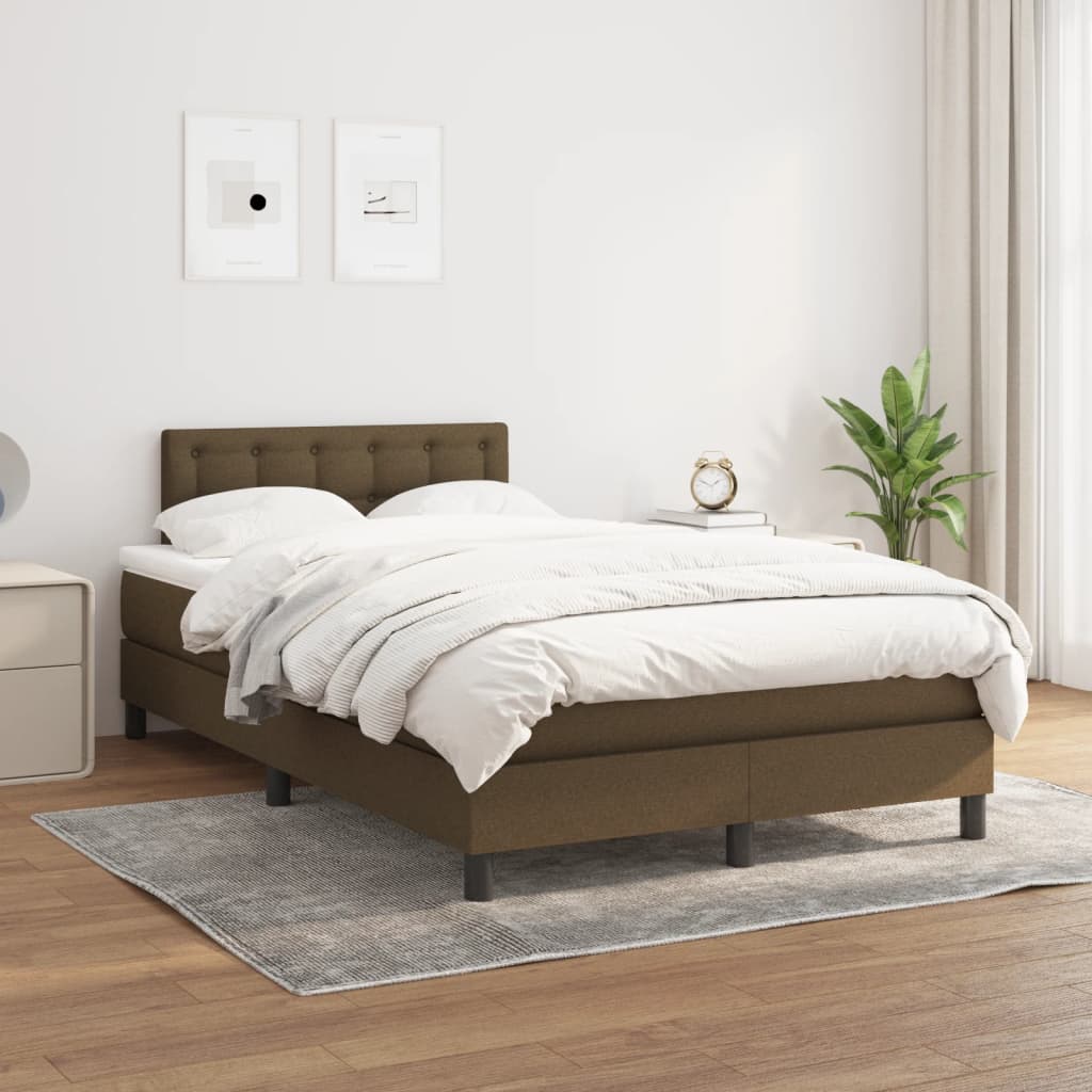 vidaXL Boxspring met matras stof donkerbruin 120x190 cm afbeelding