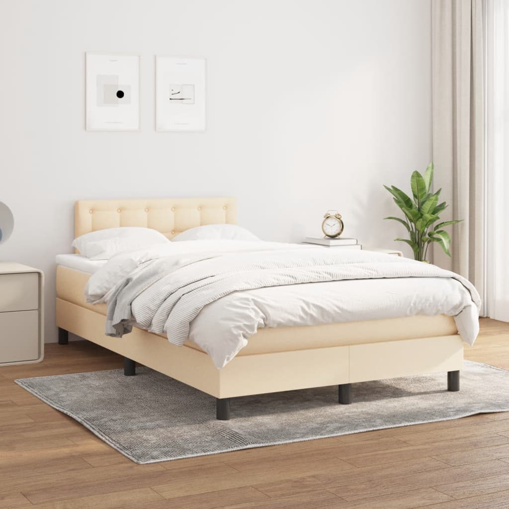 vidaXL Boxspring met matras stof crèmekleurig 120x190 cm afbeelding