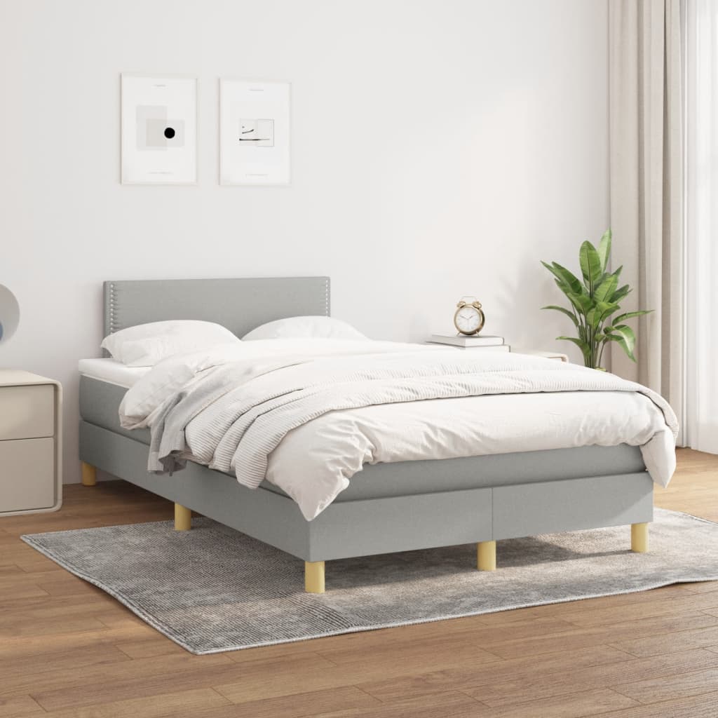 vidaXL Boxspring met matras stof lichtgrijs 120x190 cm afbeelding
