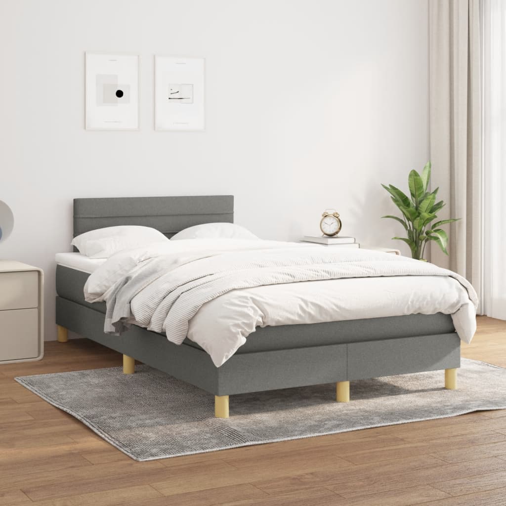 vidaXL Boxspring met matras stof donkergrijs 120x190 cm afbeelding