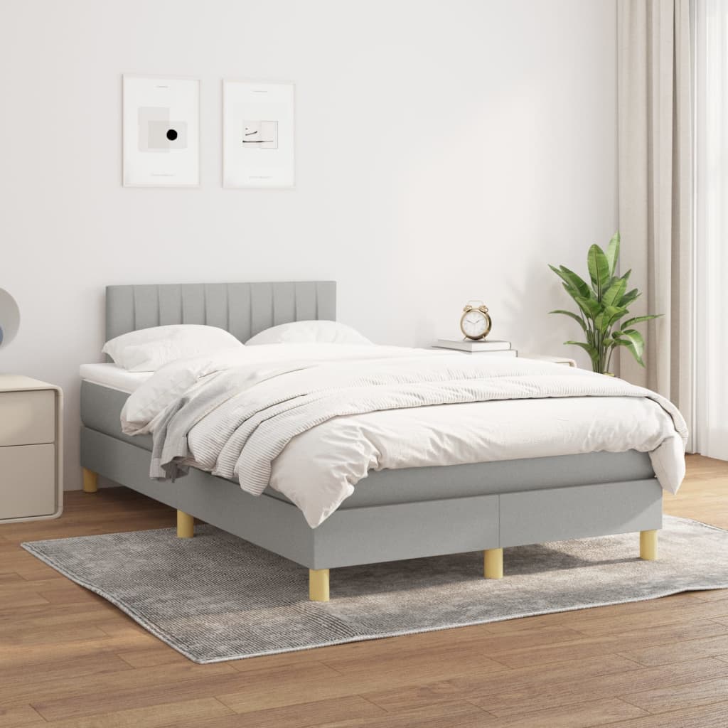 vidaXL Boxspring met matras stof lichtgrijs 120x190 cm afbeelding
