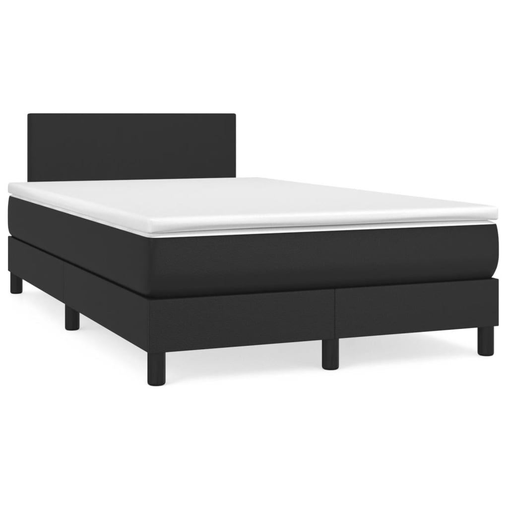 vidaXL Pat box spring cu saltea, negru, 120x190 cm, piele ecologică