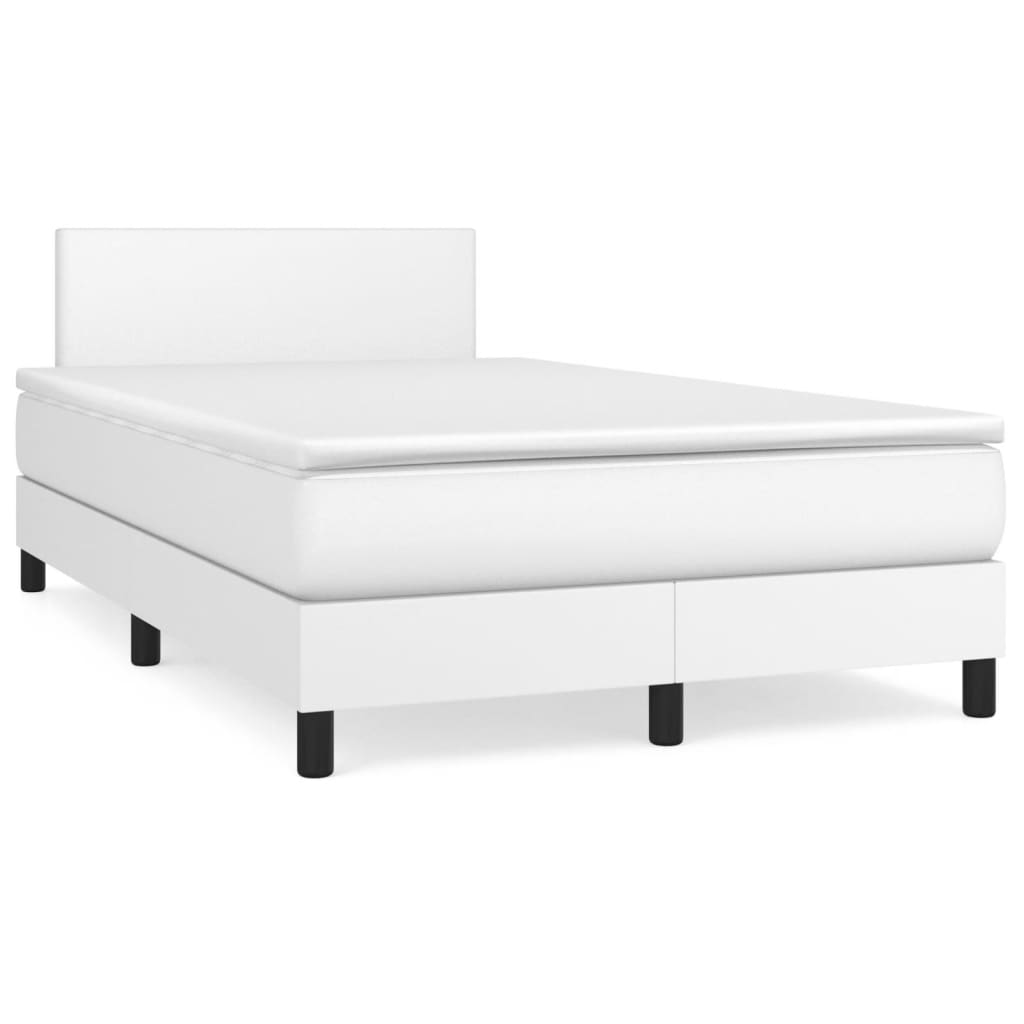 vidaXL Pat box spring cu saltea, alb, 120x190 cm, piele ecologică