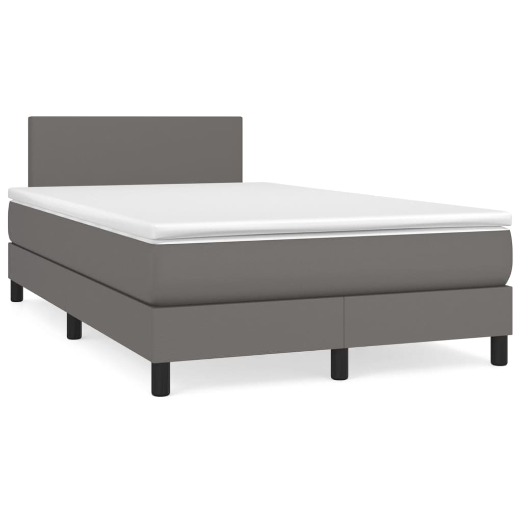 vidaXL Pat box spring cu saltea, gri, 120x190 cm, piele ecologică