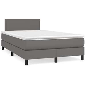 Box spring postelja z vzmetnico siva 120x190 cm umetno usnje