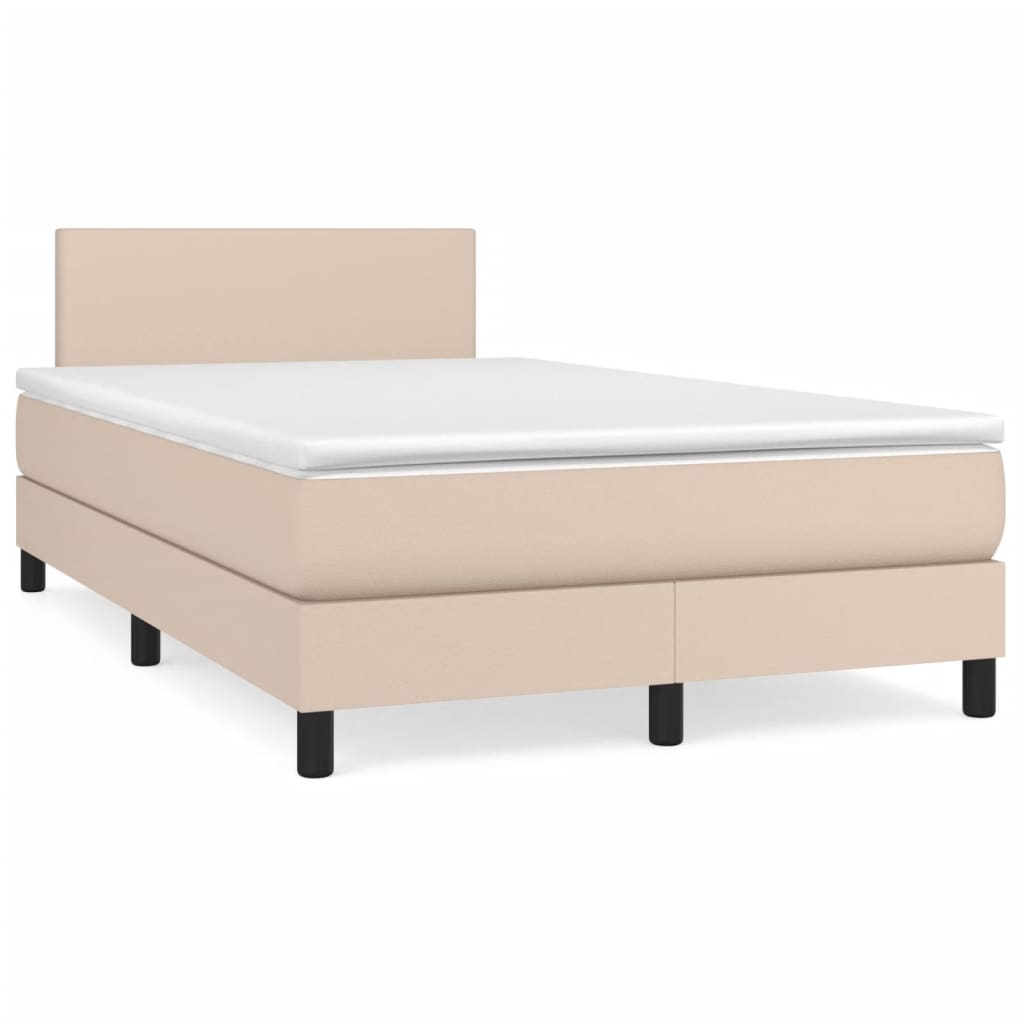 vidaXL Pat box spring cu saltea, cappuccino, 120x190cm piele ecologică