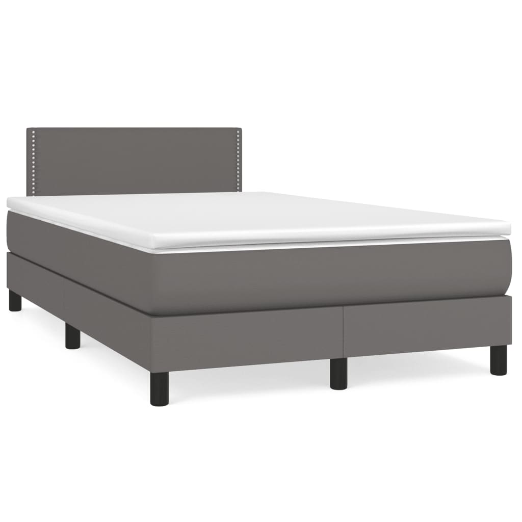 vidaXL Pat box spring cu saltea, gri, 120x190 cm, piele ecologică