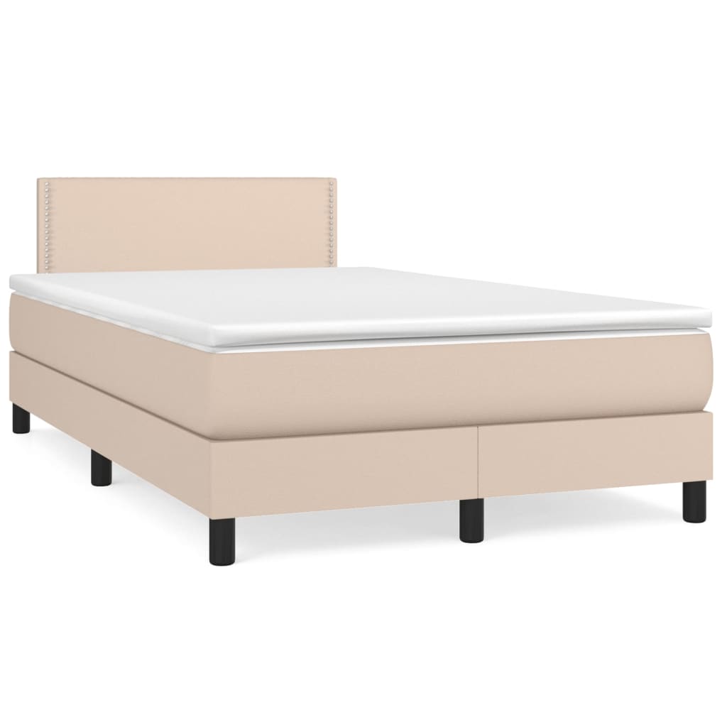 vidaXL Pat box spring cu saltea, cappuccino, 120x190cm piele ecologică