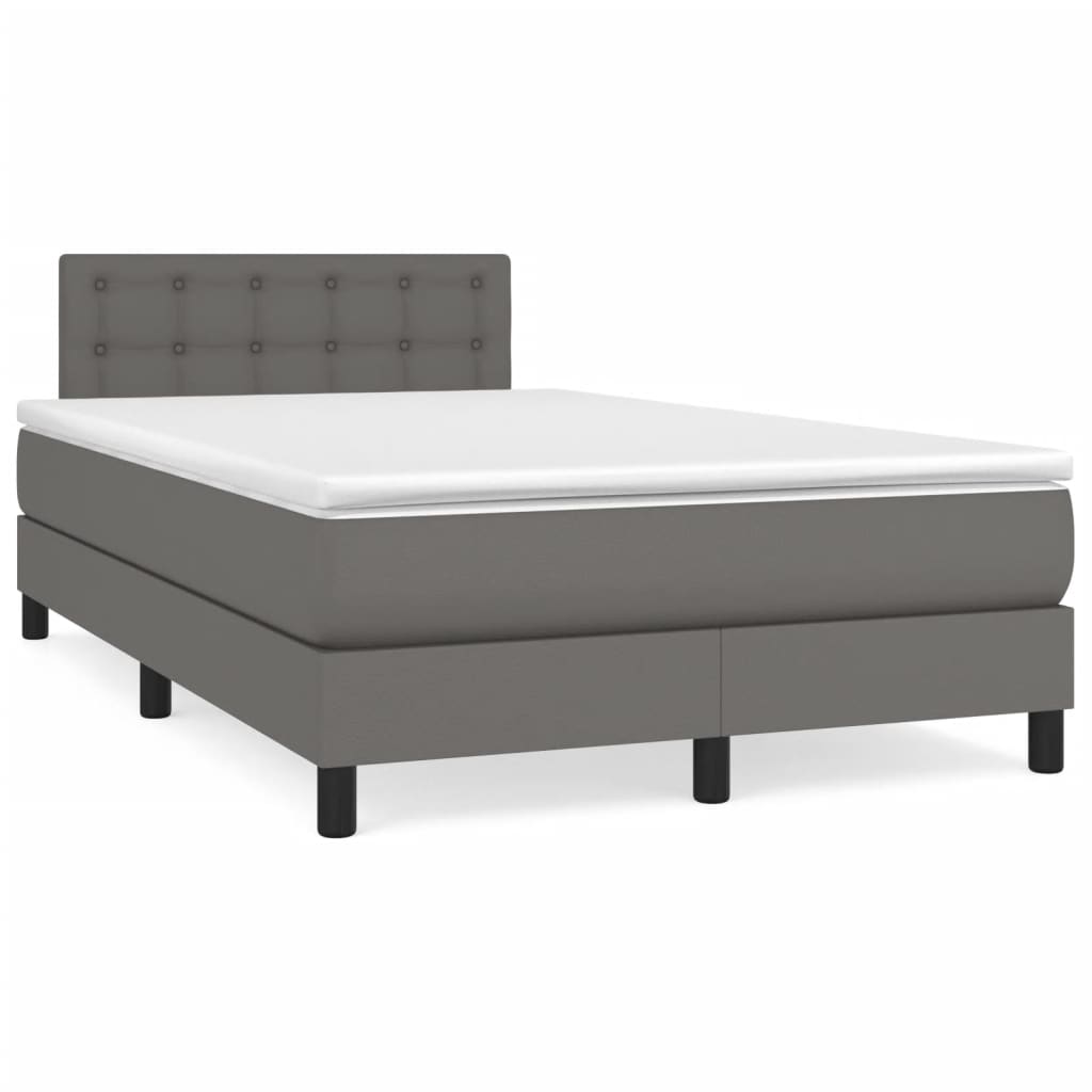 vidaXL Pat box spring cu saltea, gri, 120x190 cm, piele ecologică