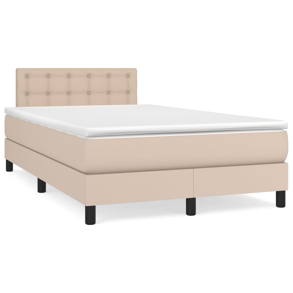 vidaXL Pat box spring cu saltea, cappuccino, 120x190cm piele ecologică