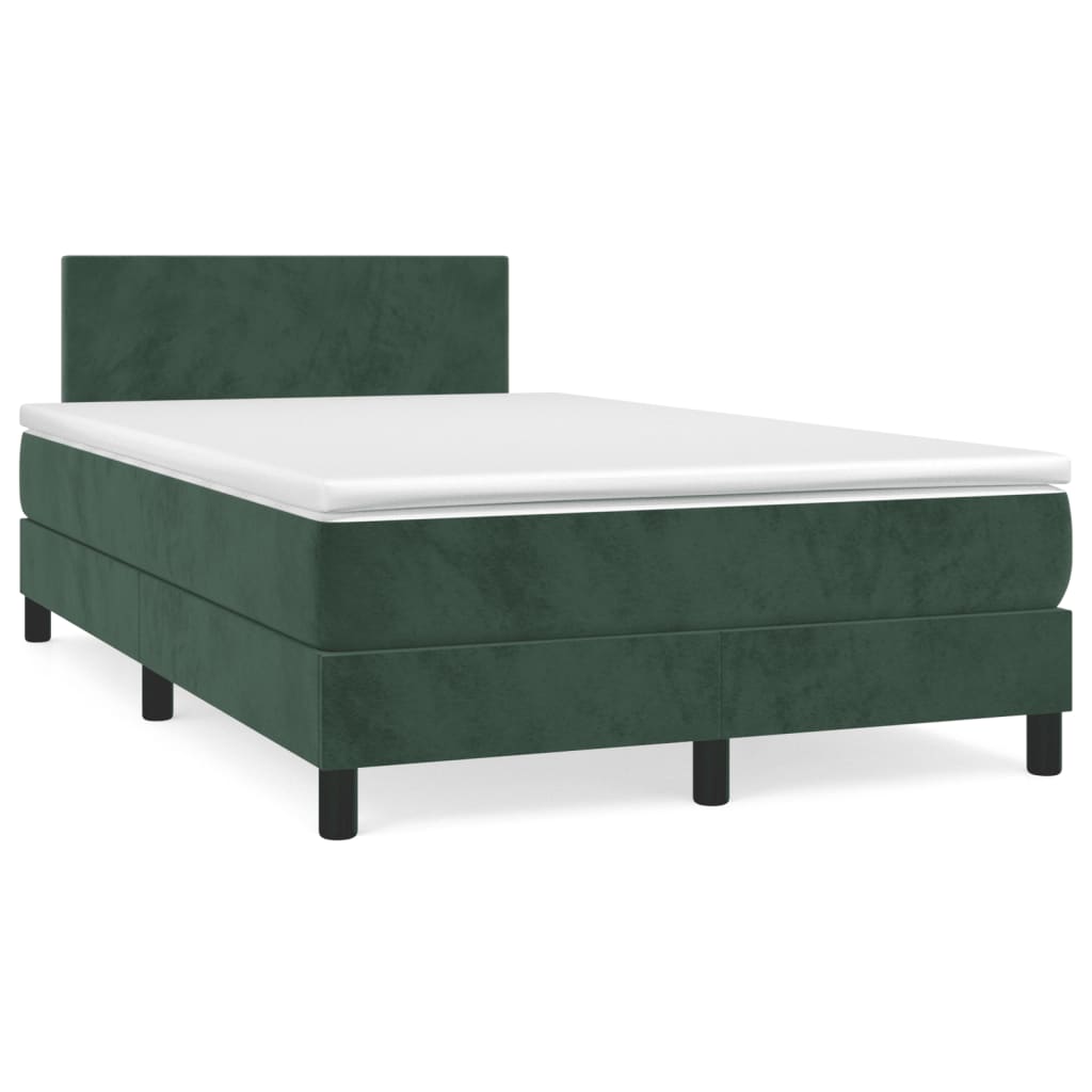 vidaXL Pat box spring cu saltea, verde închis, 120x190 cm, catifea