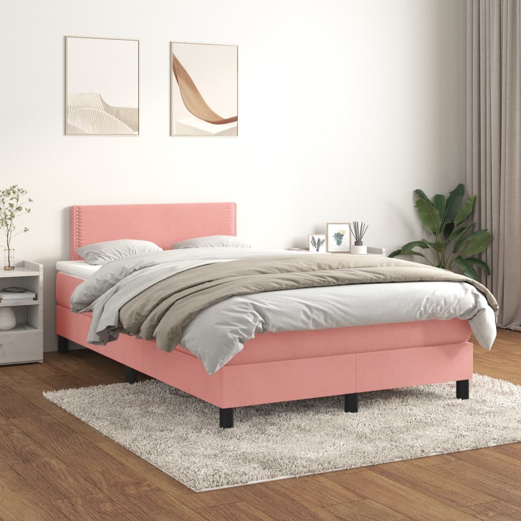 vidaXL Boxspringbett mit Matratze Rosa 120x190 cm Samt