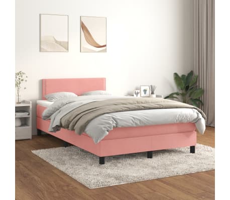 vidaXL Boxspringbett mit Matratze Rosa 120x190 cm Samt