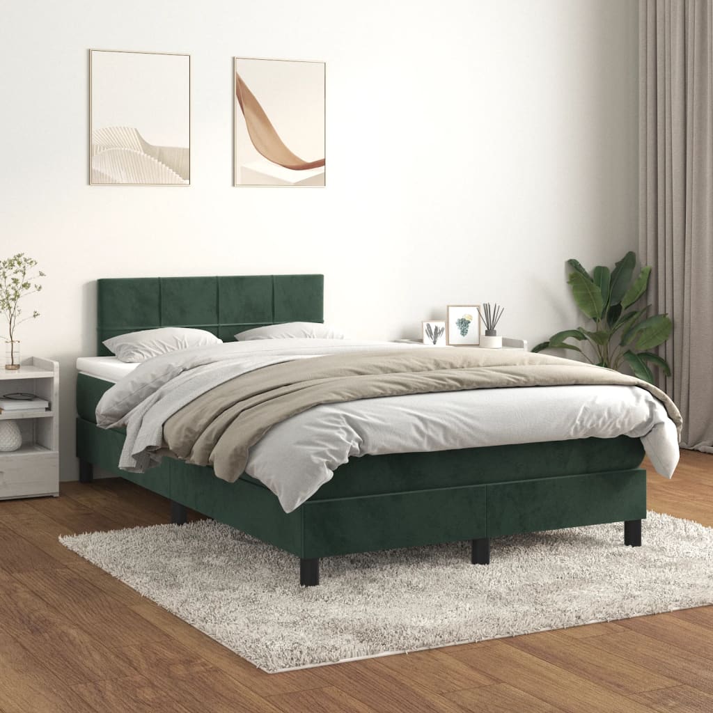 vidaXL Boxspring met matras fluweel donkergroen 120x190 cm afbeelding