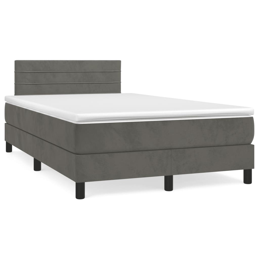 vidaXL Boxspringbett mit Matratze Dunkelgrau 120x190 cm Samt