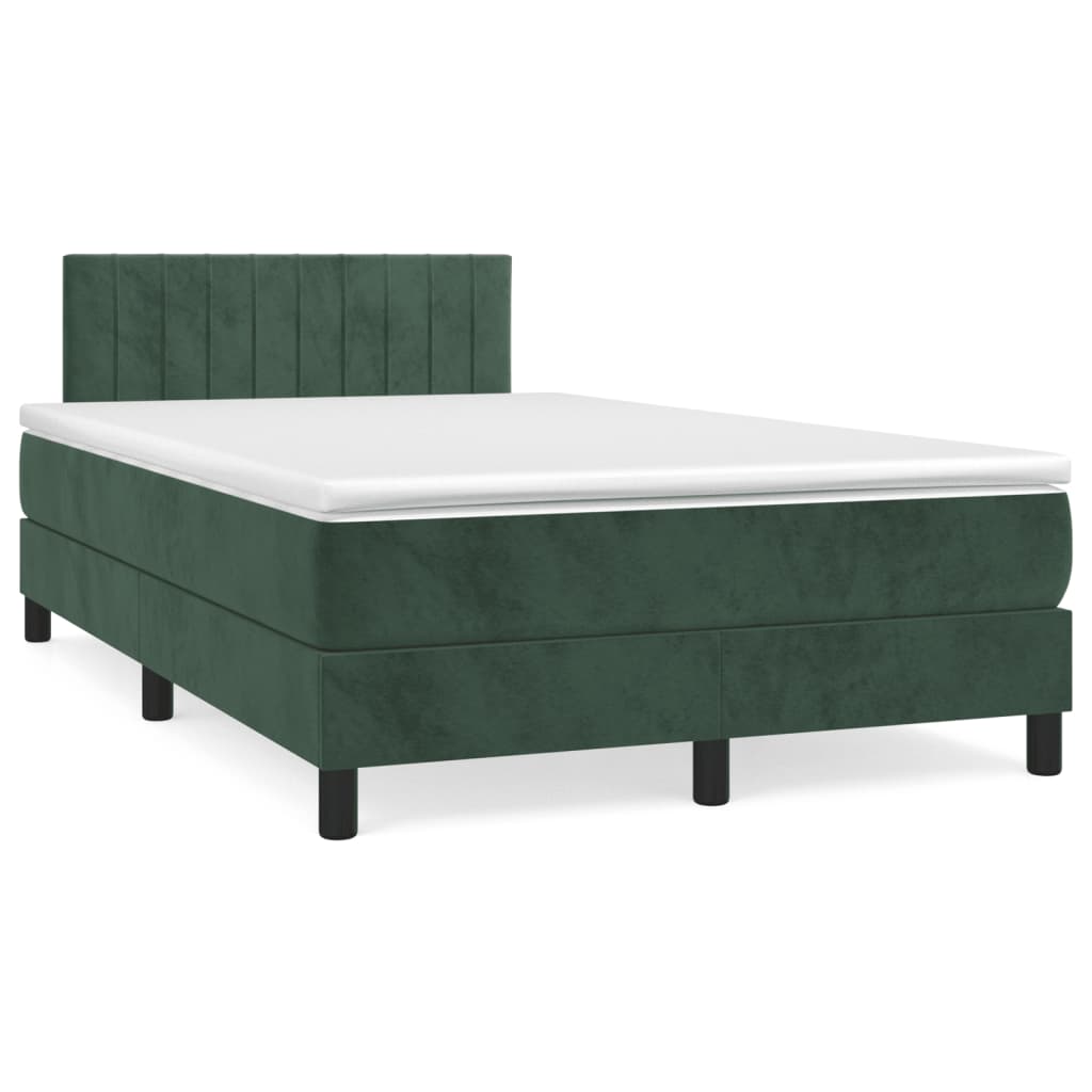 vidaXL Pat box spring cu saltea, verde închis, 120x190 cm, catifea