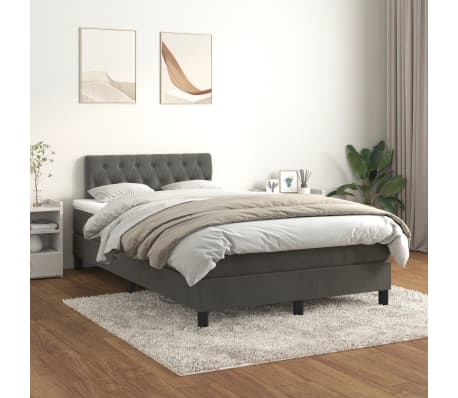 vidaXL Boxspringbett mit Matratze Dunkelgrau 120x190 cm Samt