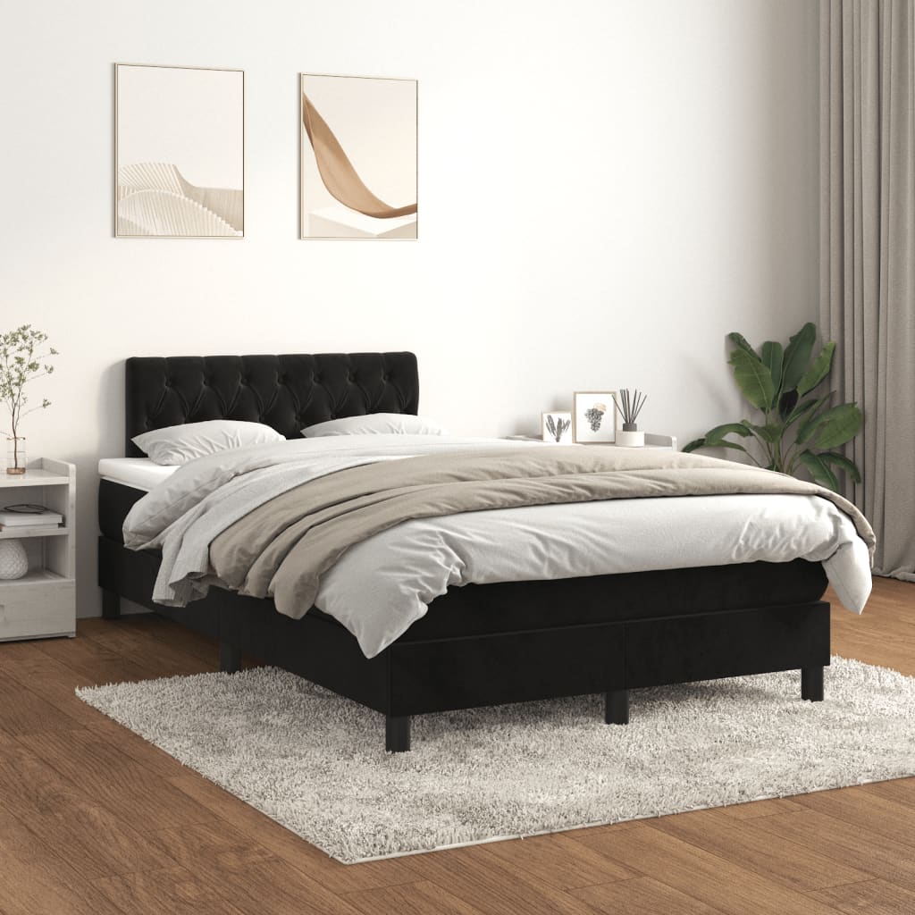 vidaXL Boxspring met matras fluweel zwart 120x190 cm afbeelding