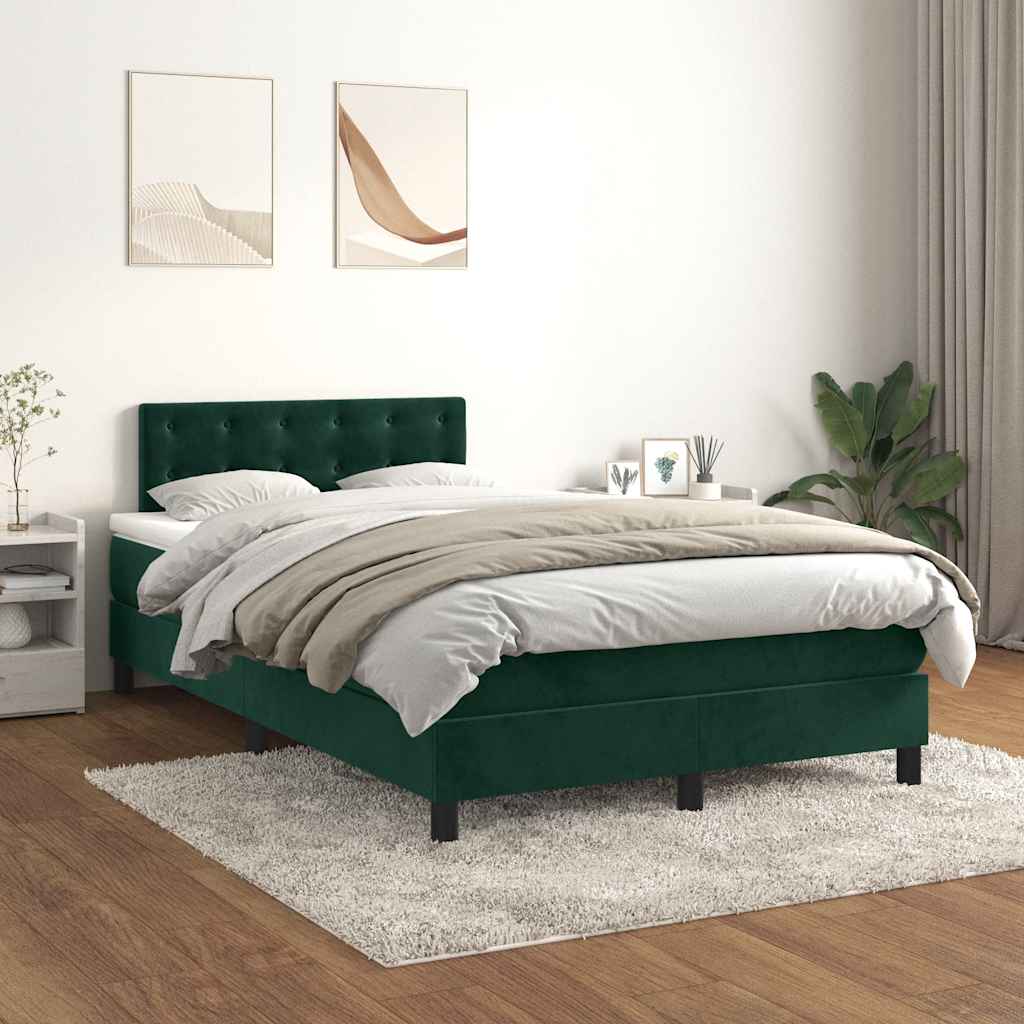 Thumbnail - vidaXL Boxspringbett mit Matratze Dunkelgrün 120x190 cm Samt