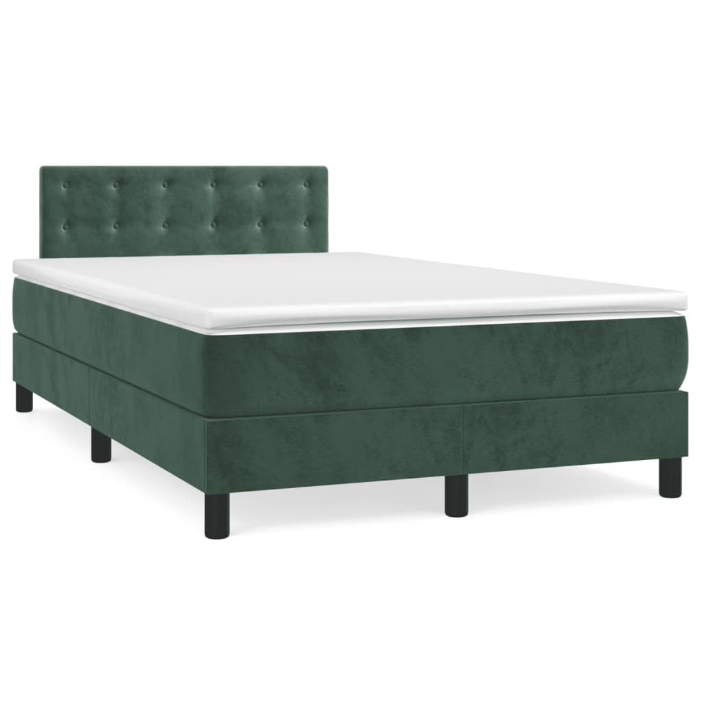 vidaXL Pat box spring cu saltea, verde închis, 120x190 cm, catifea