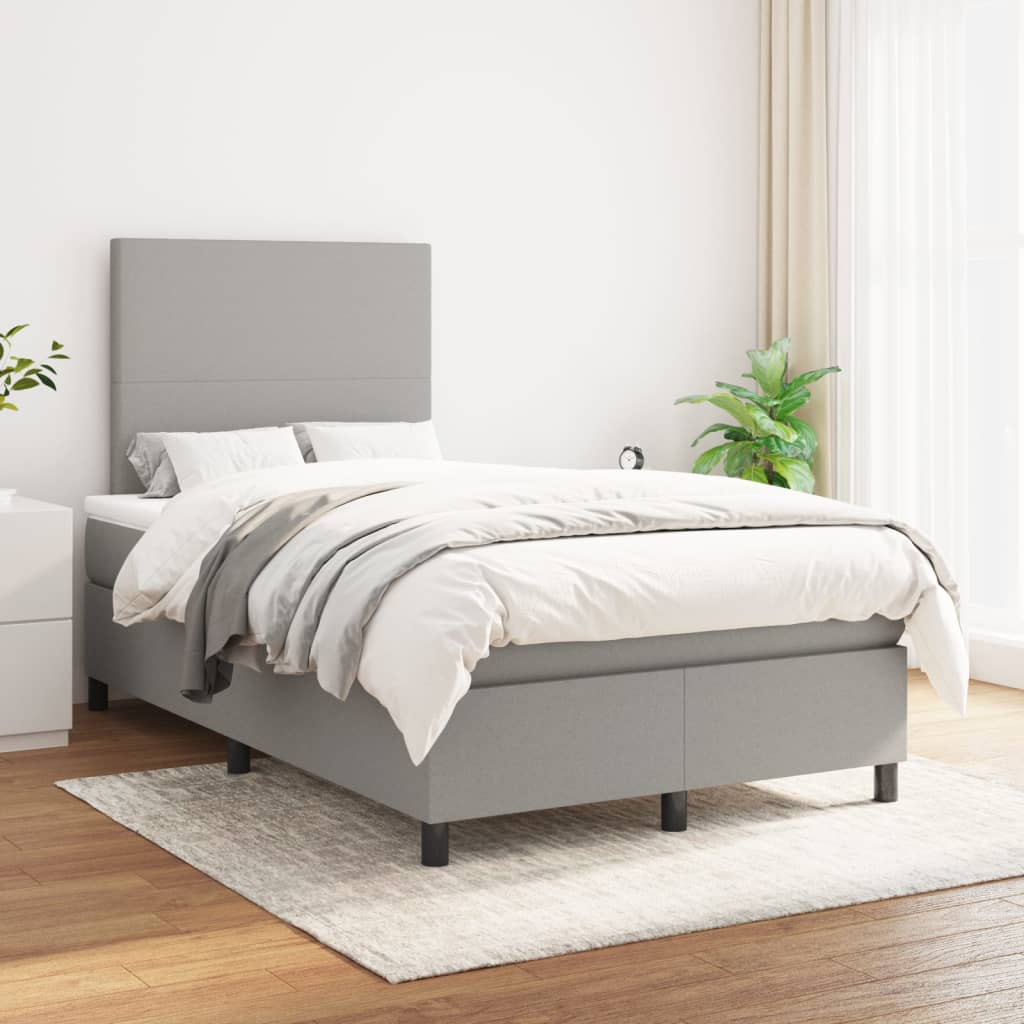 vidaXL Boxspring met matras stof lichtgrijs 120x190 cm afbeelding