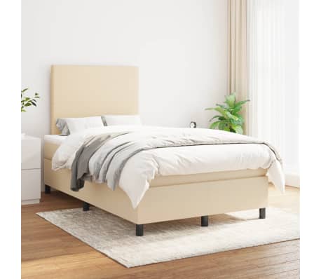 vidaXL Pat continental cu saltea, crem, 120x190 cm, textil