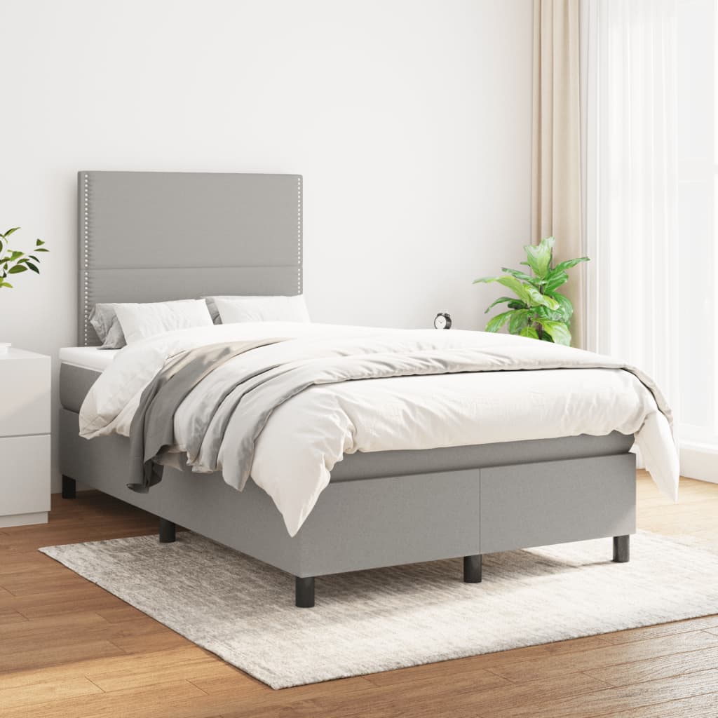 vidaXL Boxspring met matras stof lichtgrijs 120x190 cm afbeelding