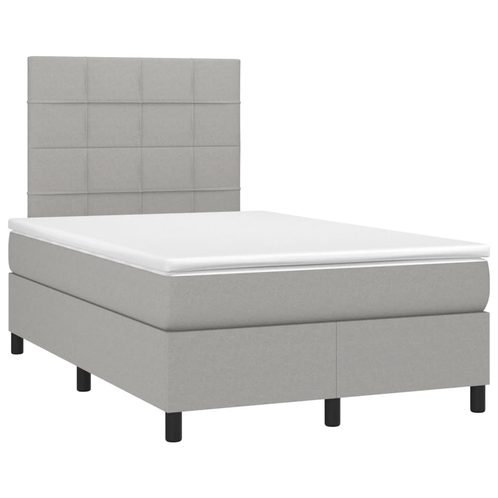 vidaXL Pat box spring cu saltea, gri deschis, 120x190 cm, textil