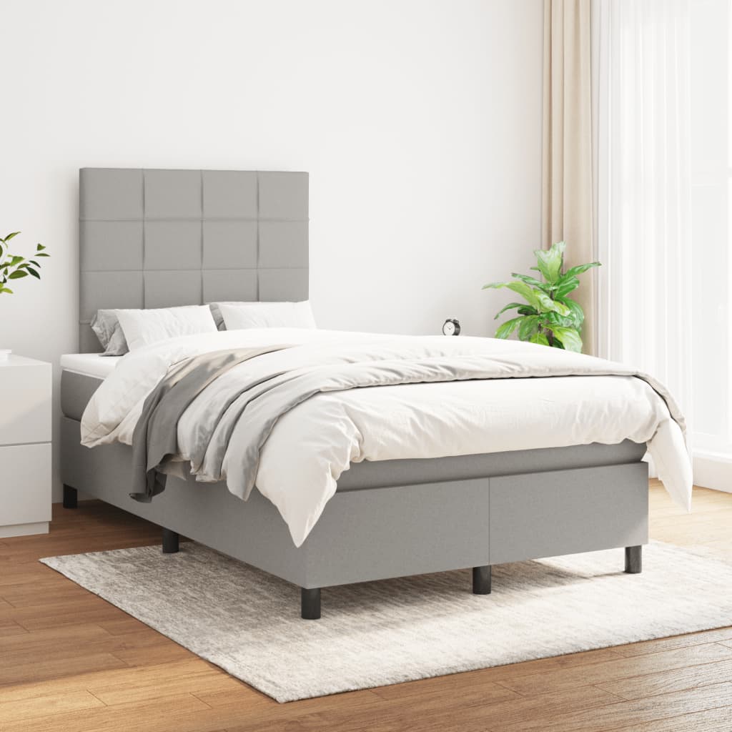 vidaXL Boxspring met matras stof lichtgrijs 120x190 cm grijs, foto 2