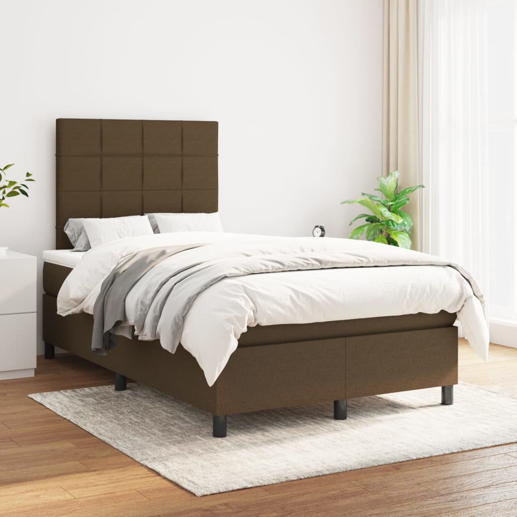 vidaXL Boxspring met matras stof donkerbruin 120x190 cm afbeelding