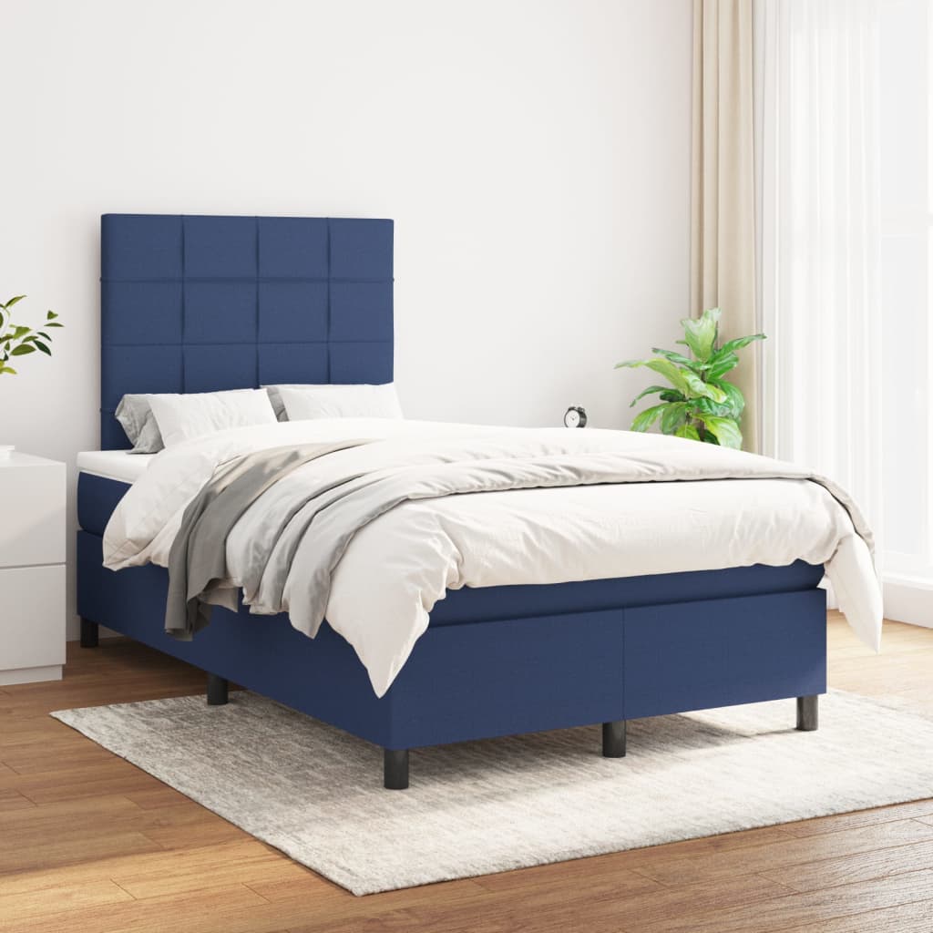 vidaXL Boxspring met matras stof blauw 120x190 cm afbeelding
