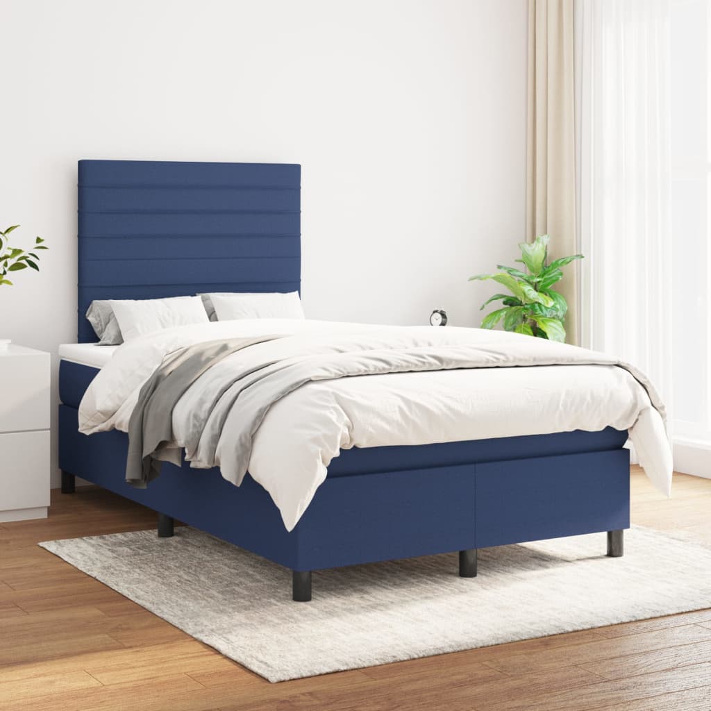 vidaXL Boxspring met matras stof blauw 120x190 cm afbeelding