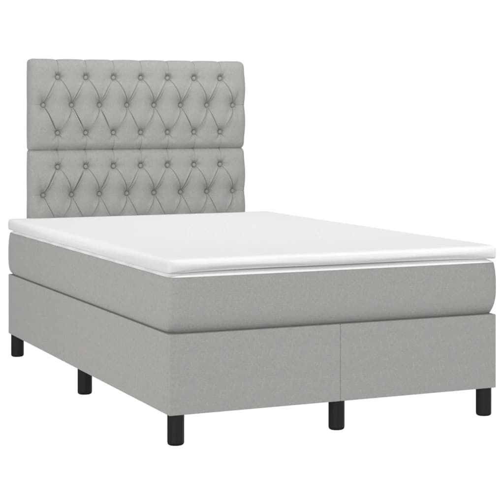 vidaXL Pat box spring cu saltea, gri deschis, 120x190 cm, textil